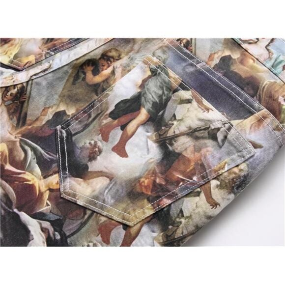 Men's Casual Printed Slim Fit Jeans Skinny Denim Pants - Picture 7 of 7